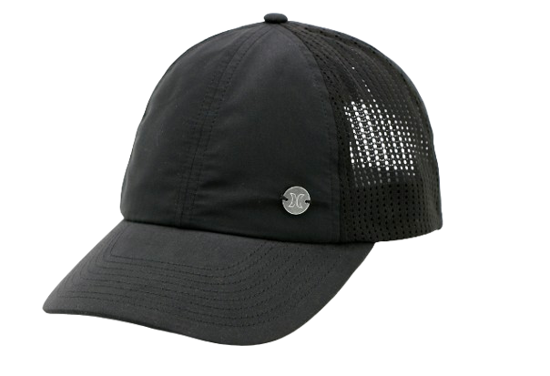 Close-up detail of a custom mesh cap showing breathable mesh panels