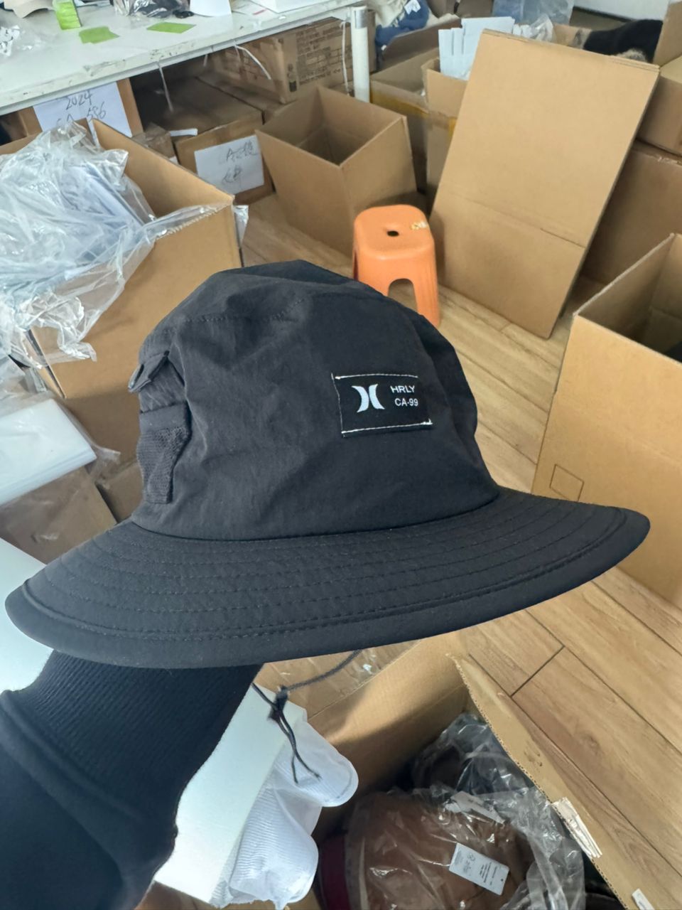 Embroidery process at Style Hats factory